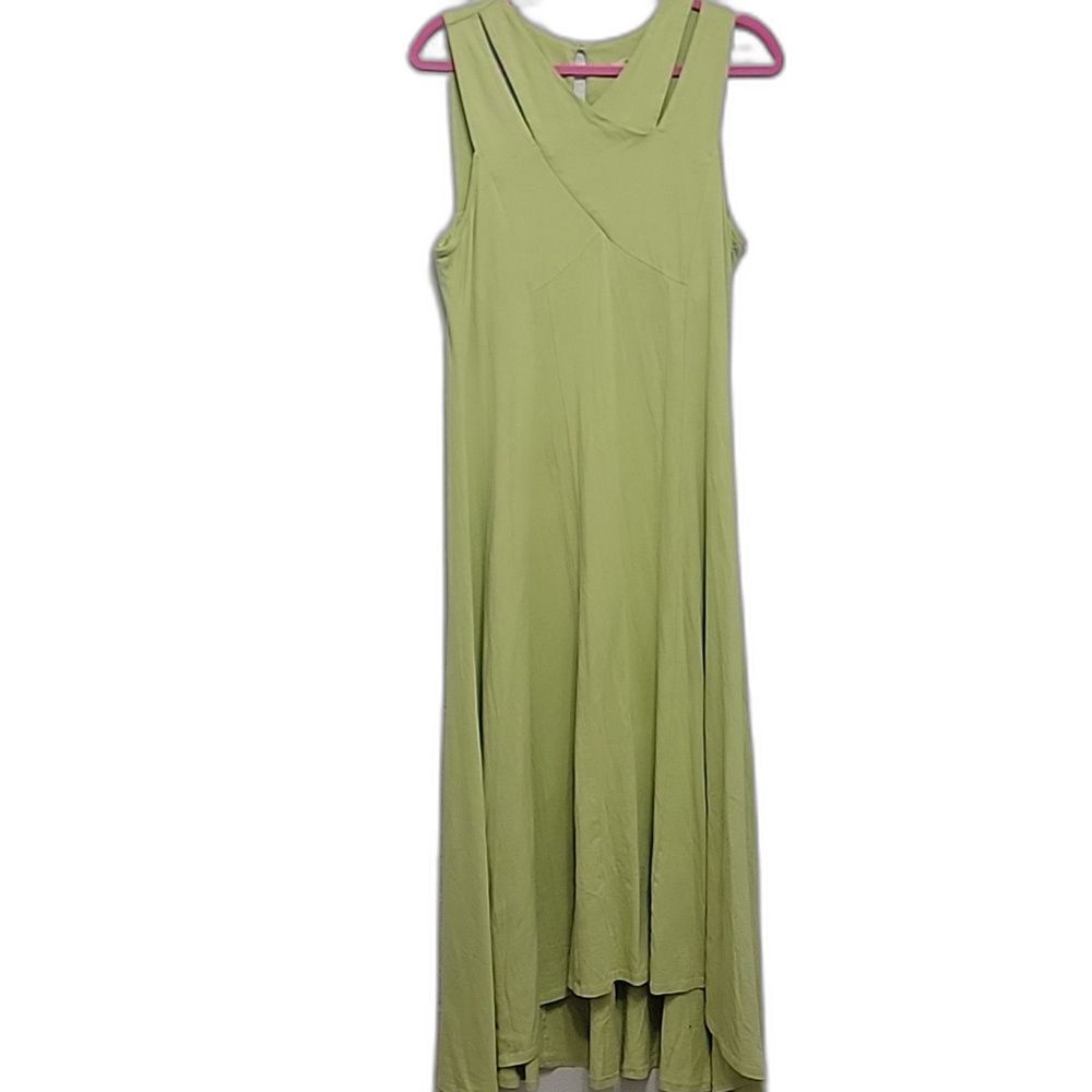 Soft Surroundings Green Sleeveless Midi Dress Flowy Stretch Knit